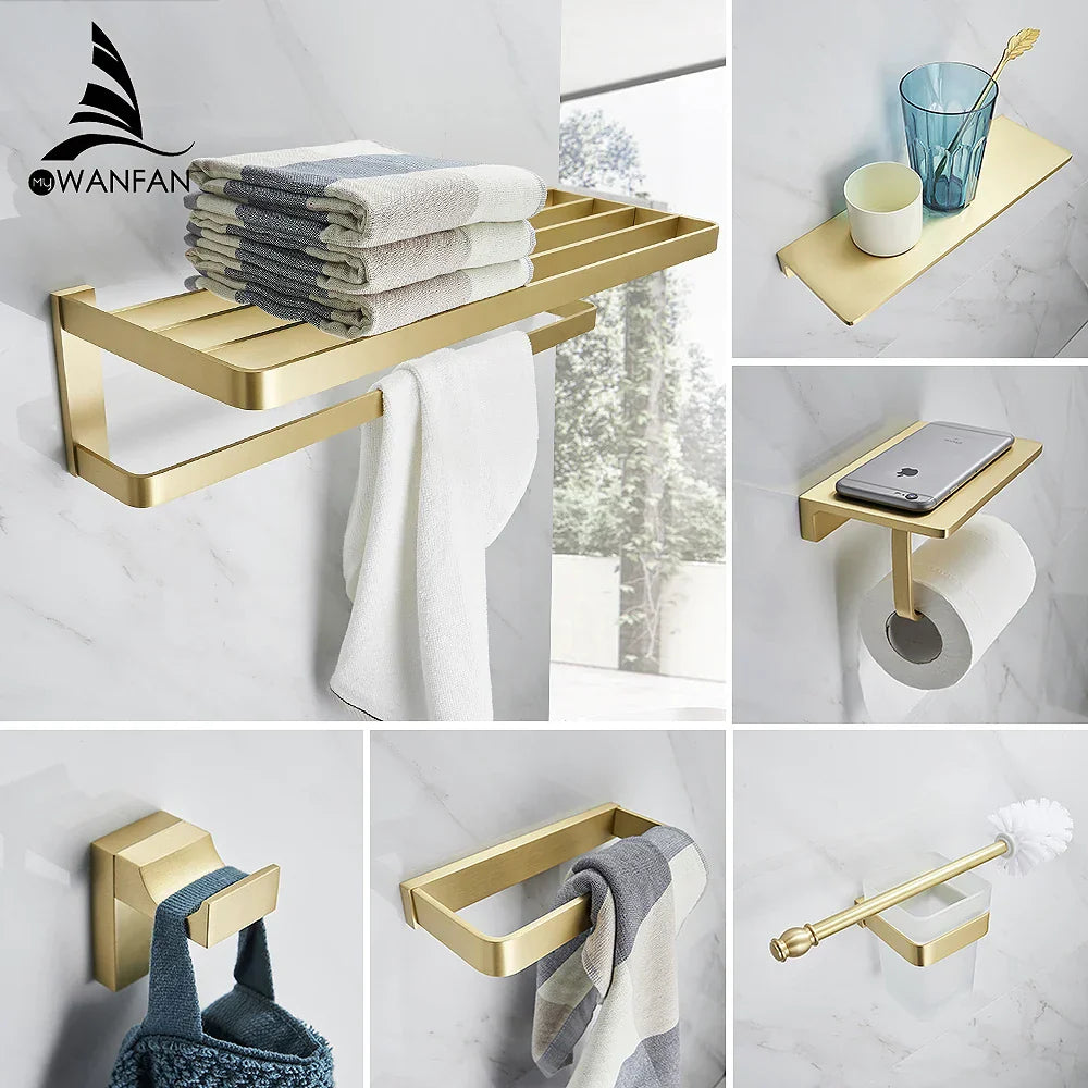 Conjunto de Herrajes para Baño Oro Decorbites™: Anillo para Toallas, Soporte para Cepillo de Inodoro - WF-552200