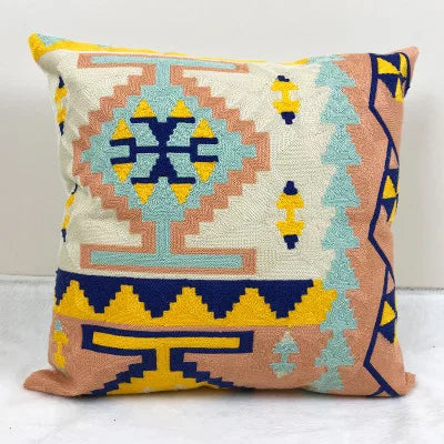 DecorBites™ Embroidered Kilim Style Cushion Cover 45x45cm Canvas Cotton Pillow Square
