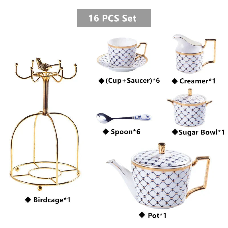 DecorBites™ Gold Porcelain Coffee & Tea Set, Elegant Bone China Luxury Ceramics