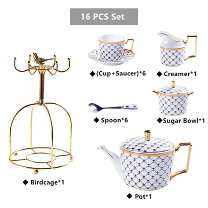 DecorBites™ Gold Porcelain Coffee & Tea Set, Elegant Bone China Luxury Ceramics