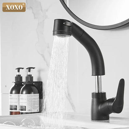 DecorBites™ Black Basin Faucet Hot Cold Mixer Tap Single Handle Pull Out Mixer