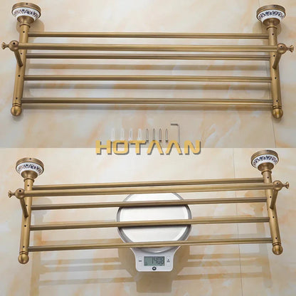 DecorBites™ Brass Bathroom Towel Rack, Antique Brass Towel Holder, 60cm Corner Bath Shelf