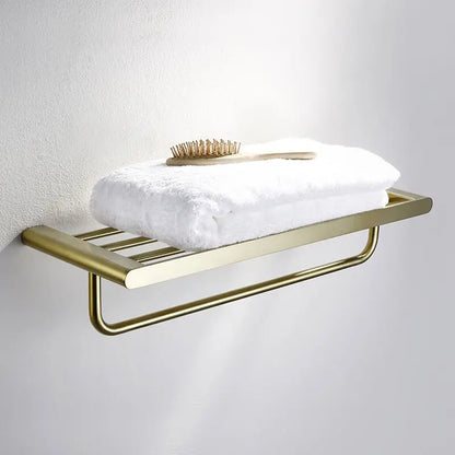 DecorBites™ Brushed Gold Bathroom Hardware Set: Towel Rack, Paper Holder, Toilet Brush Holder, Hooks