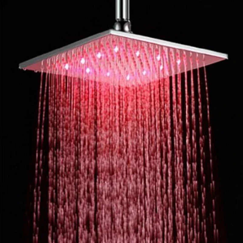 DecorBites™ 16" Chrome Brass LED Rain Shower Head; Ultra Thin Square Design, Color Changing