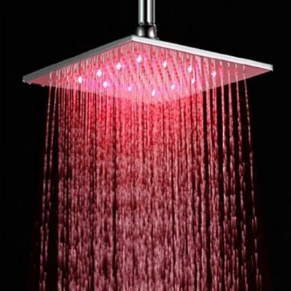 DecorBites™ 16" Chrome Brass LED Rain Shower Head; Ultra Thin Square Design, Color Changing