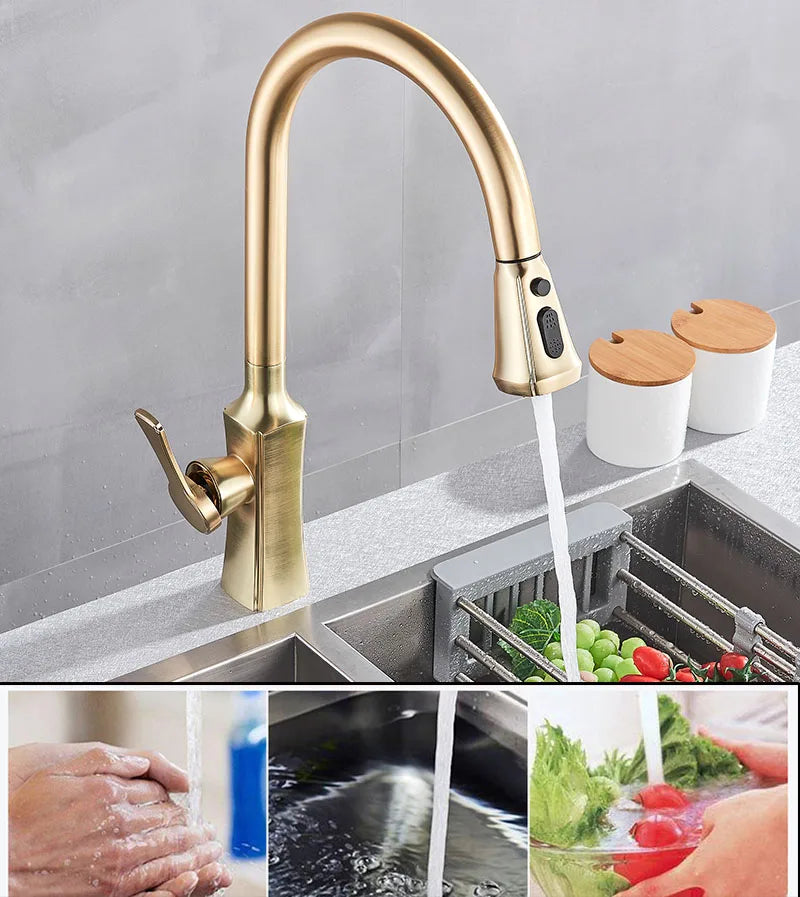 DecorBites™ Gold Single Handle Kitchen Faucet: Hot and Cold Water Tap