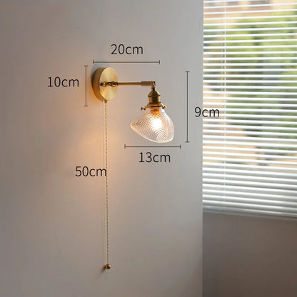 DecorBites™ Green Glass LED Wall Lights with Pull Chain Switch, Copper Finish