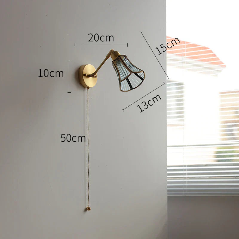 DecorBites™ Green Glass LED Wall Lights with Pull Chain Switch, Copper Finish