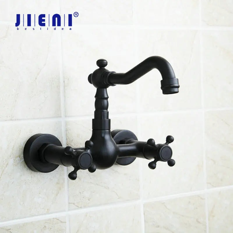 DecorBites™ Black Swivel Wall Mounted Bathroom Faucet with Ceramic Base - 2 Handles