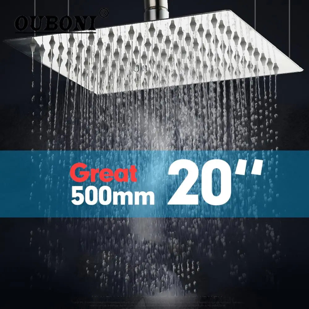Cabezal de ducha cuadrado tipo lluvia DecorBites™ de 20" en latón cromado - Cabezal de ducha de pared para baño