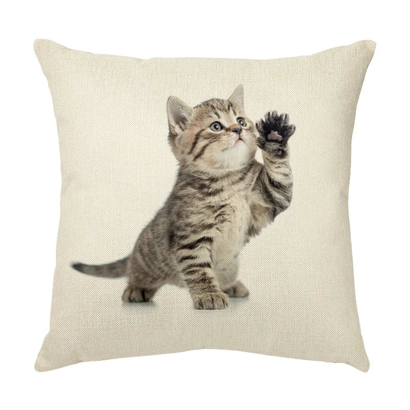 DecorBites™ Cute Cat Face Decorative Cushion Cover Soft Linen Pillow for Home Sofa