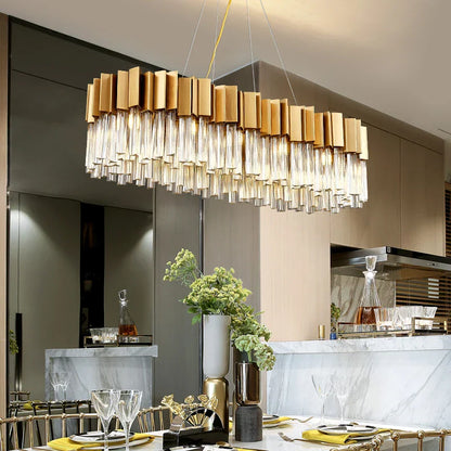 DecorBites™ Golden Stainless Steel Crystal Chandelier for Elegant Foyer Lighting