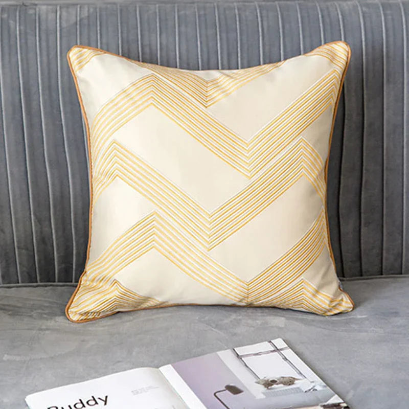 DecorBites™ Gold Geometry Cut Velvet Embroidered Lumbar Pillow Cover Chic Style 35x50cm