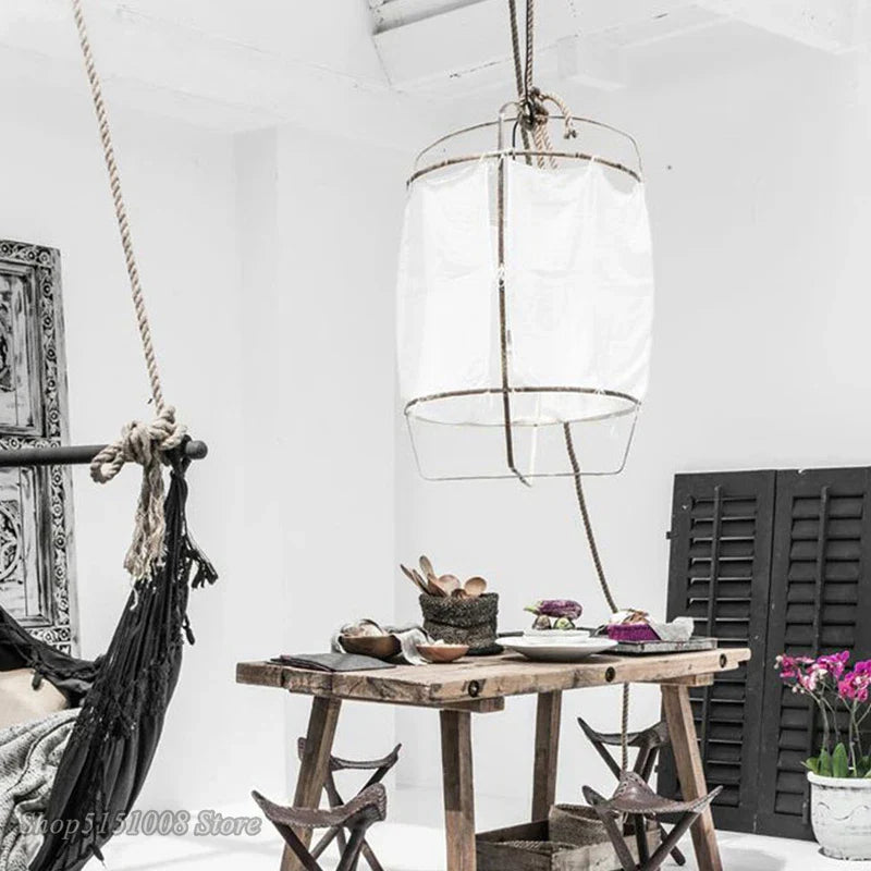 DecorBites™ Bamboo Linen Pendant Light Fixture for Restaurant and Clothing Store