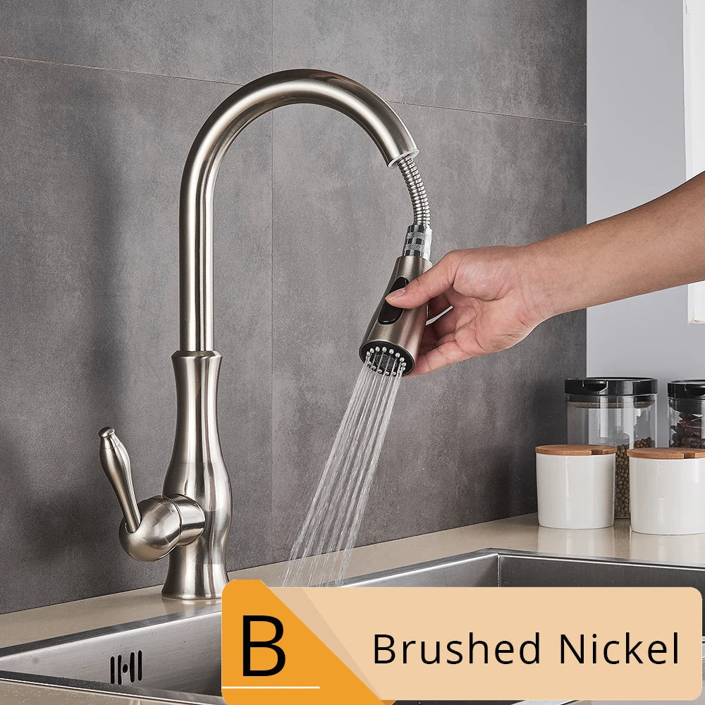 Grifo mezclador monomando extraíble DecorBites™ de níquel cepillado para cocina