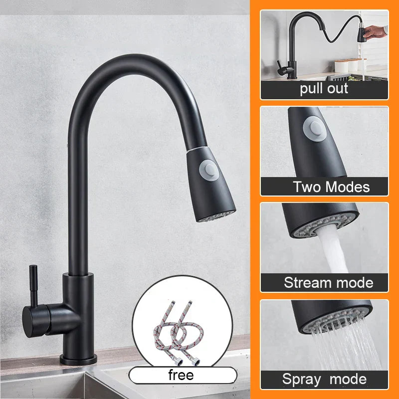 Grifo de cocina extraíble DecorBites™ negro - Grifo mezclador de cocina con rociador de chorro para montaje en cubierta