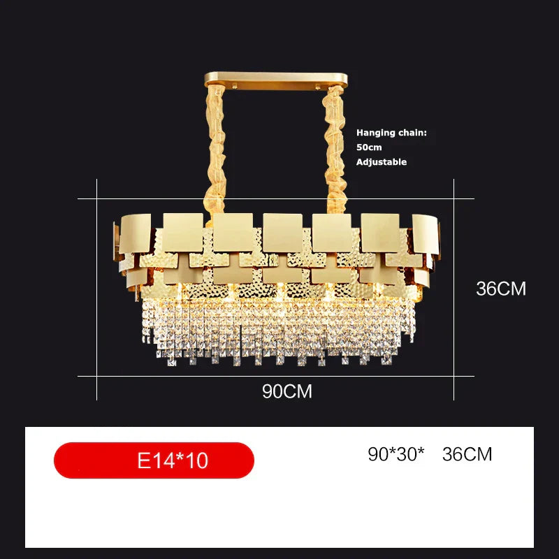 Decorbites™ Lámpara colgante de acero inoxidable Golden Crystal para vestíbulo elegante