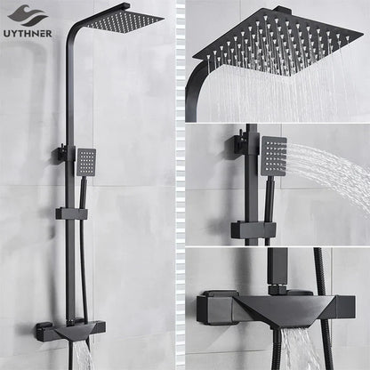 DecorBites™ Black Thermostatic Rain Shower Faucet Set for Wall Mounted Bathrooms