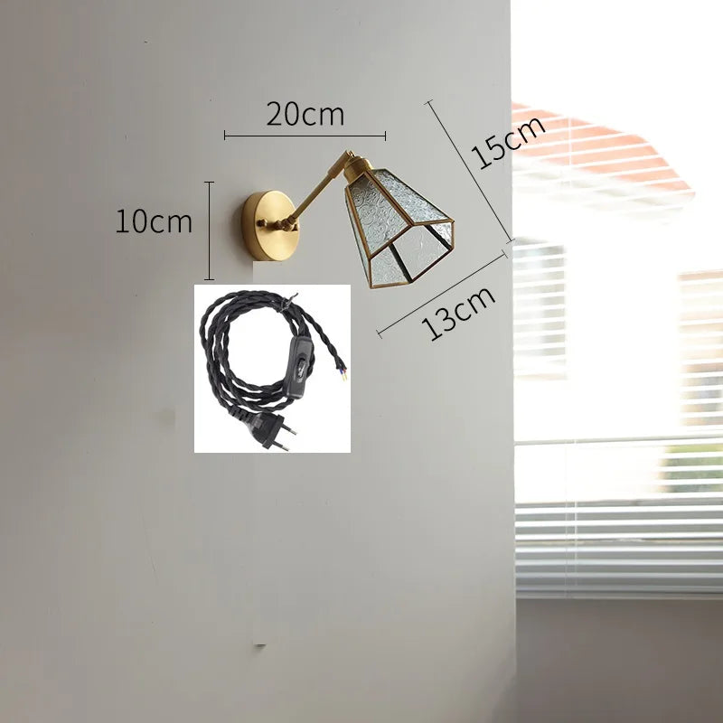 DecorBites™ Green Glass LED Wall Lights with Pull Chain Switch, Copper Finish