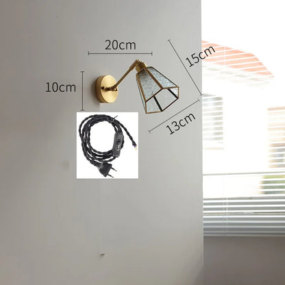 DecorBites™ Green Glass LED Wall Lights with Pull Chain Switch, Copper Finish