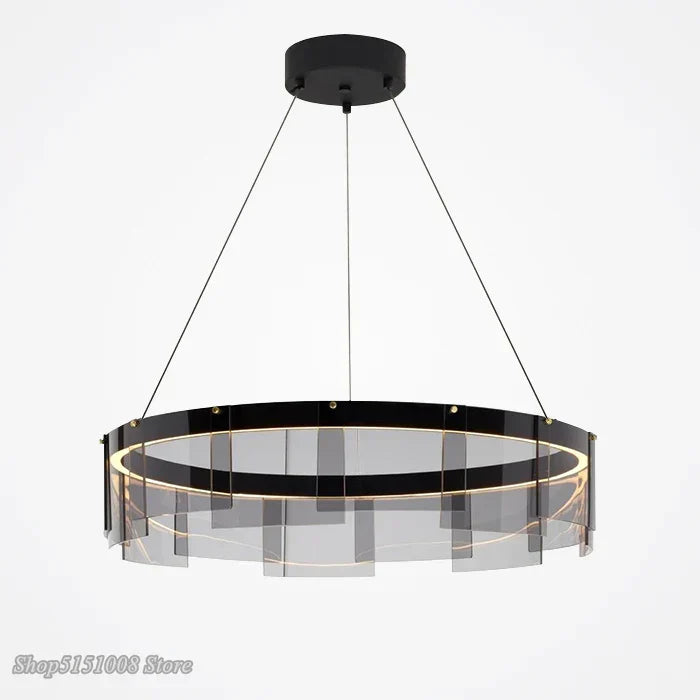 DecorBites™ LED Glass Ring Pendant Lights: Modern Iron Art Hanging Lamps for Home Décor