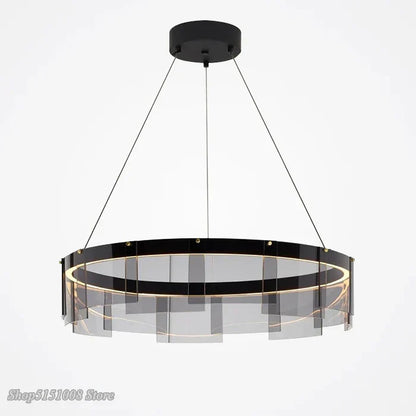 DecorBites™ LED Glass Ring Pendant Lights: Modern Iron Art Hanging Lamps for Home Décor