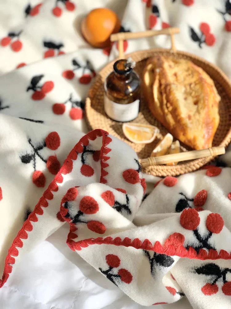 Manta de lana infantil DecorBites™ 3D Cherry - Ropa de cuna Kawaii para niña