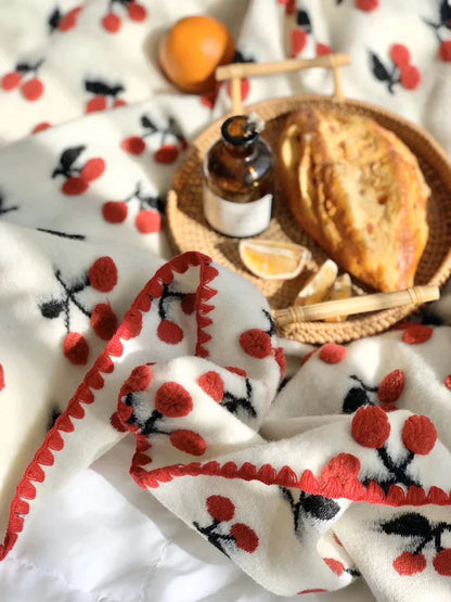 Manta de lana infantil DecorBites™ 3D Cherry - Ropa de cuna Kawaii para niña