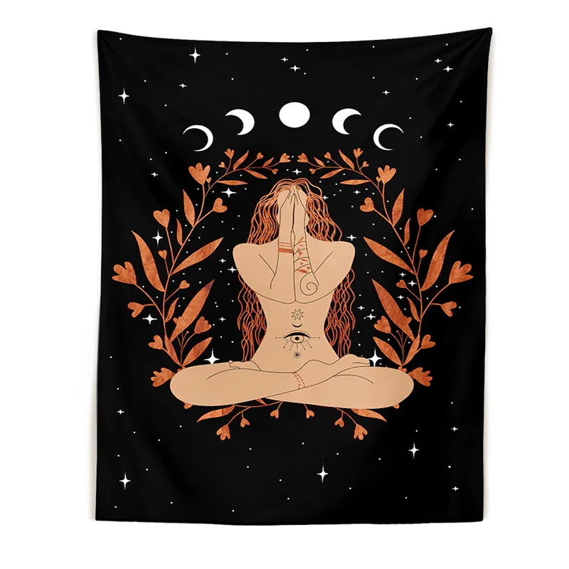 Decobites Moon Woman Tapestry: Psychedelic Art Wall Hanging for Boho Decor