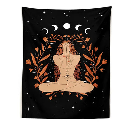 Decobites Moon Woman Tapestry: Psychedelic Art Wall Hanging for Boho Decor