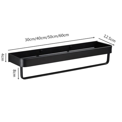 DecorBites™ Black Aluminum Bathroom Shower Shelf with Hook Bar and Shampoo Holder