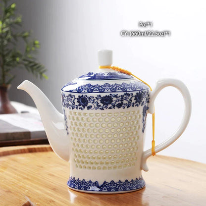 DecorBites™ Blue White Porcelain Tea Set Kungfu Teaware Green Puer Tea Cup Pot Teatime Set