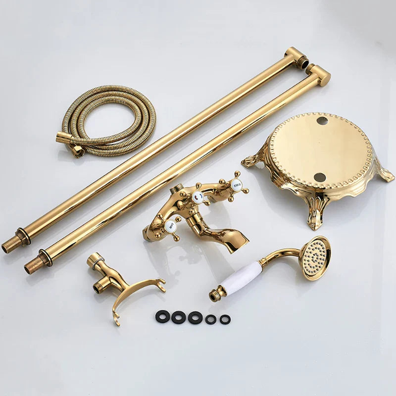 Grifo de ducha para bañera con patas de garra DecorBites™ de doble manija, mezclador independiente pulido dorado