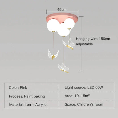 DecorBites™ Butterfly Ball Ceiling Lamp: Warm & Romantic Pendant Light for Children's Room