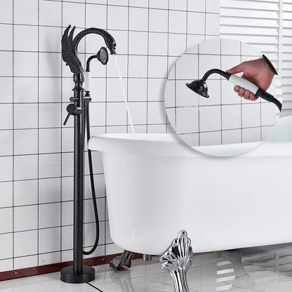 DecorBites™ Black Bathtub Faucet Hot Cold Water Mixer Taps Shower Set Floor Mounted