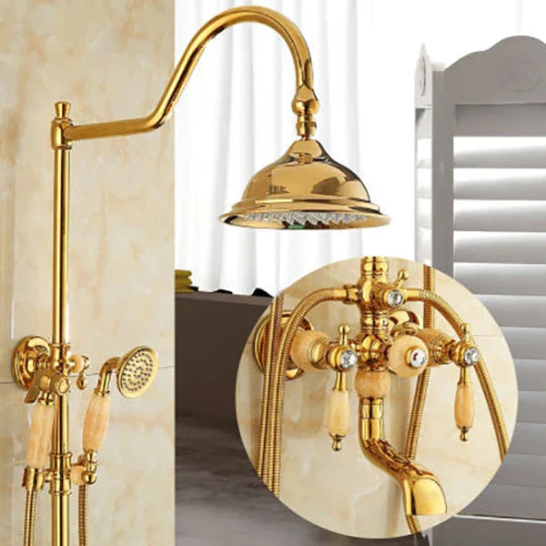 Juego de Ducha y Bañera de Jade de Latón Dorado Decorbites™ Montado en la Pared con Ducha de Lluvia