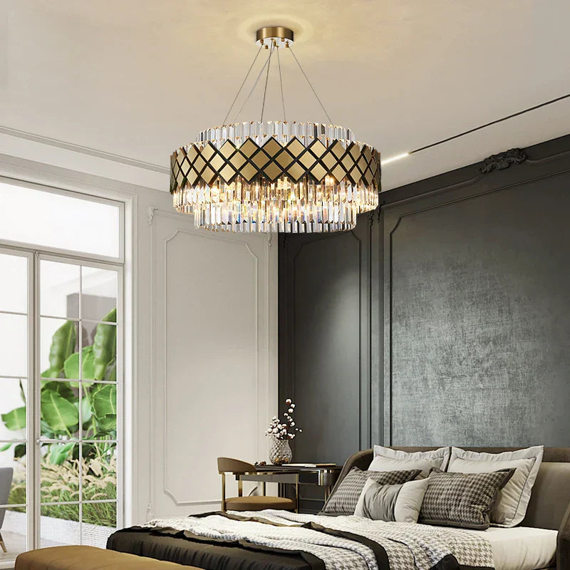 Chandelier de estilo Art Deco de cristal transparente con LED Gold™ Decorbites para el vestíbulo