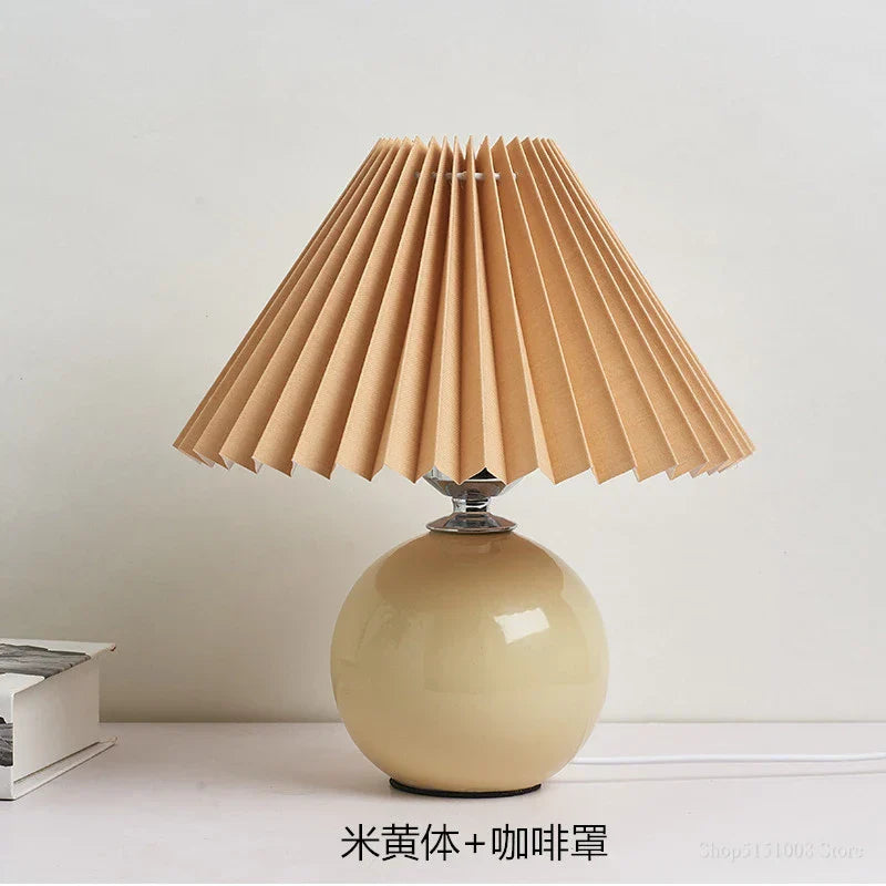 DecorBites™ Japanese Ceramic Table Lamps Living Room Pleated Skirt Lampshade Warm Bedroom Lighting