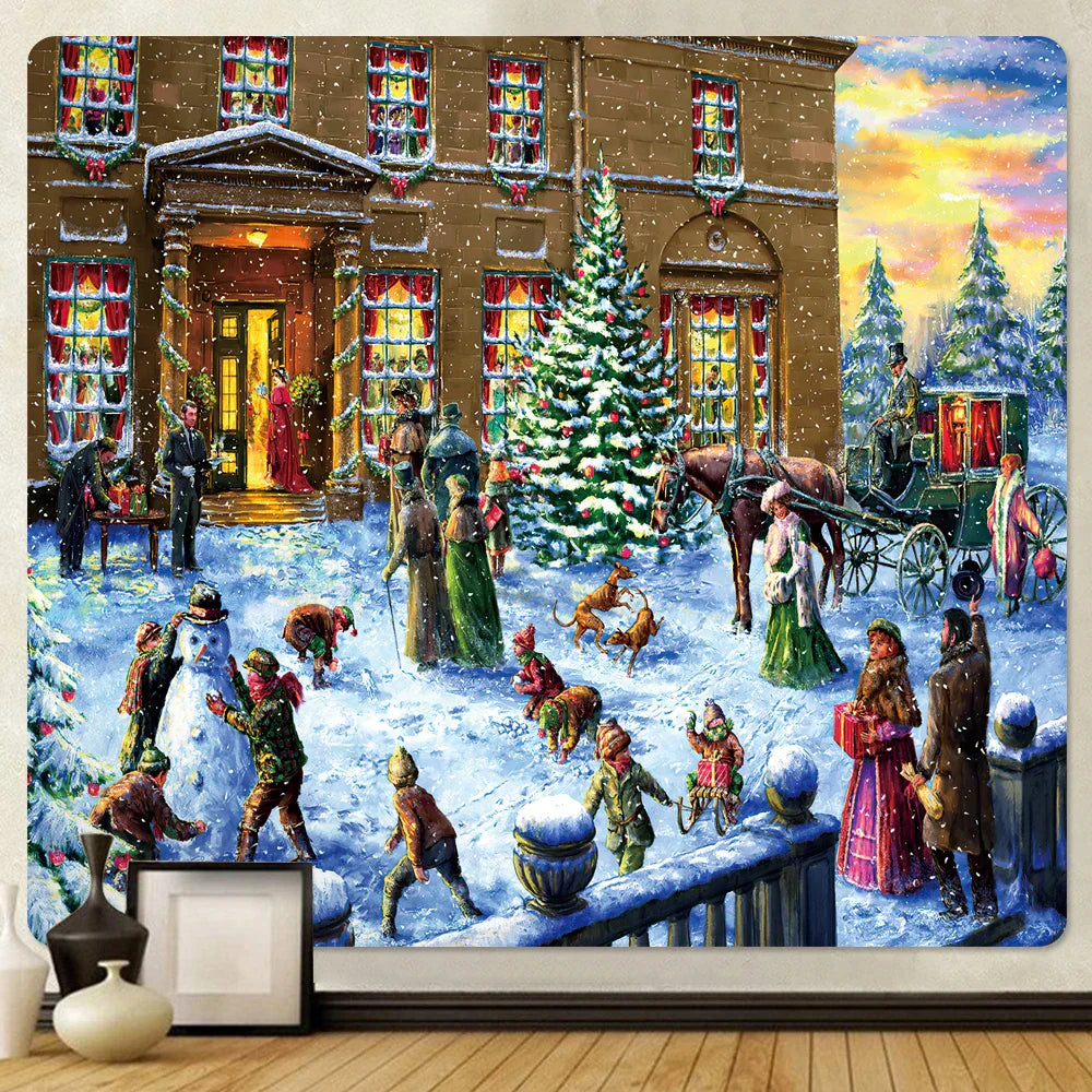 DecorBites™ Christmas Snow Forest Oil Painting Tapestry - Home Bohemian Wall Decoration