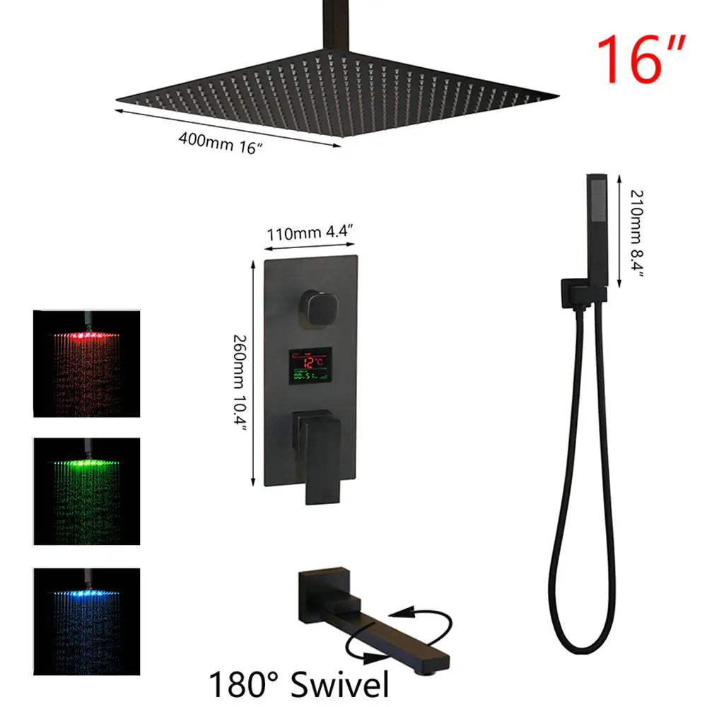 DecorBites™ Black Digital Shower Faucet, Matte Black Finish, Thermostatic Temperature Display