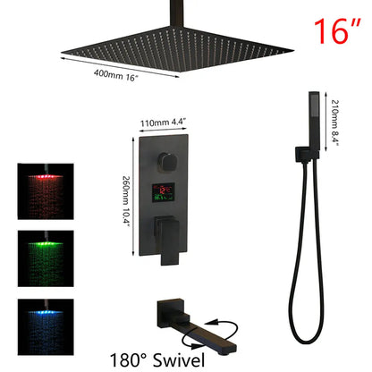 DecorBites™ Black Digital Shower Faucet, Matte Black Finish, Thermostatic Temperature Display