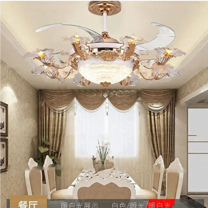 DecorBites™ Golden Retro Ceiling Fan Light with Remote Control and 8 Lights