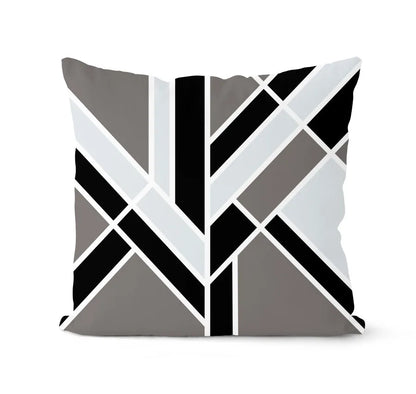 طقم أغطية وسائد هندسية باللونين الأبيض والأسود من DecorBites™ - وسادة لتزيين الأريكة المنزلية
