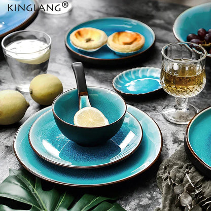 DecorBites™ Ice Cracking Glaze Ceramic Tableware Set - Blue Color