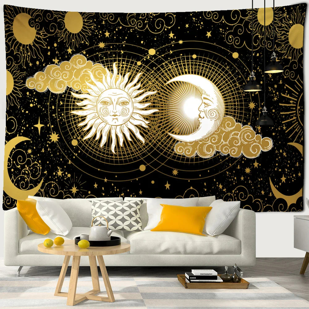 Fantasy Sun Moon Tapestry Wall Hanging Bohemian Hippie Witchcraft Decor by Decobites