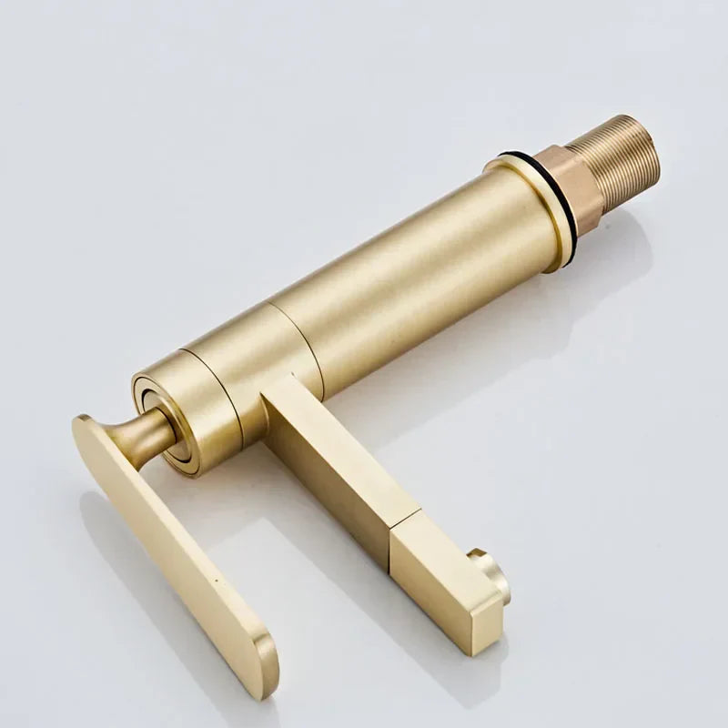 Grifo de Lavabo de Latón Dorado Decorbites™ para Baño de Montaje en Cubierta con Mango Único en Oro Cepillado