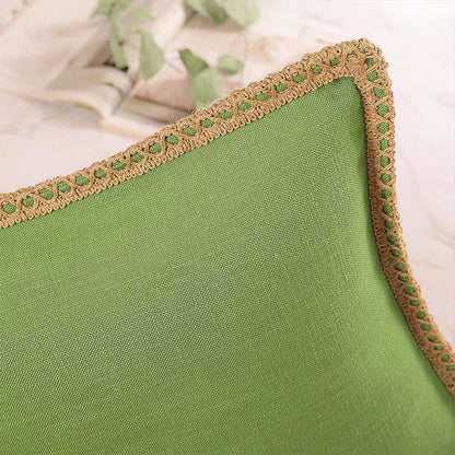 DecorBites™ Hemp Rope Edging Lotus Leaf Hug Pillowcase - Medium Cotton Linen Cushion Cover