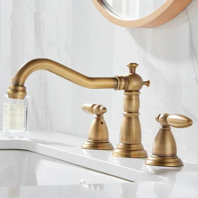 DecorBites™ Gold Brass Widespread Bathroom Faucet - Antique Sink Faucets 3 Hole