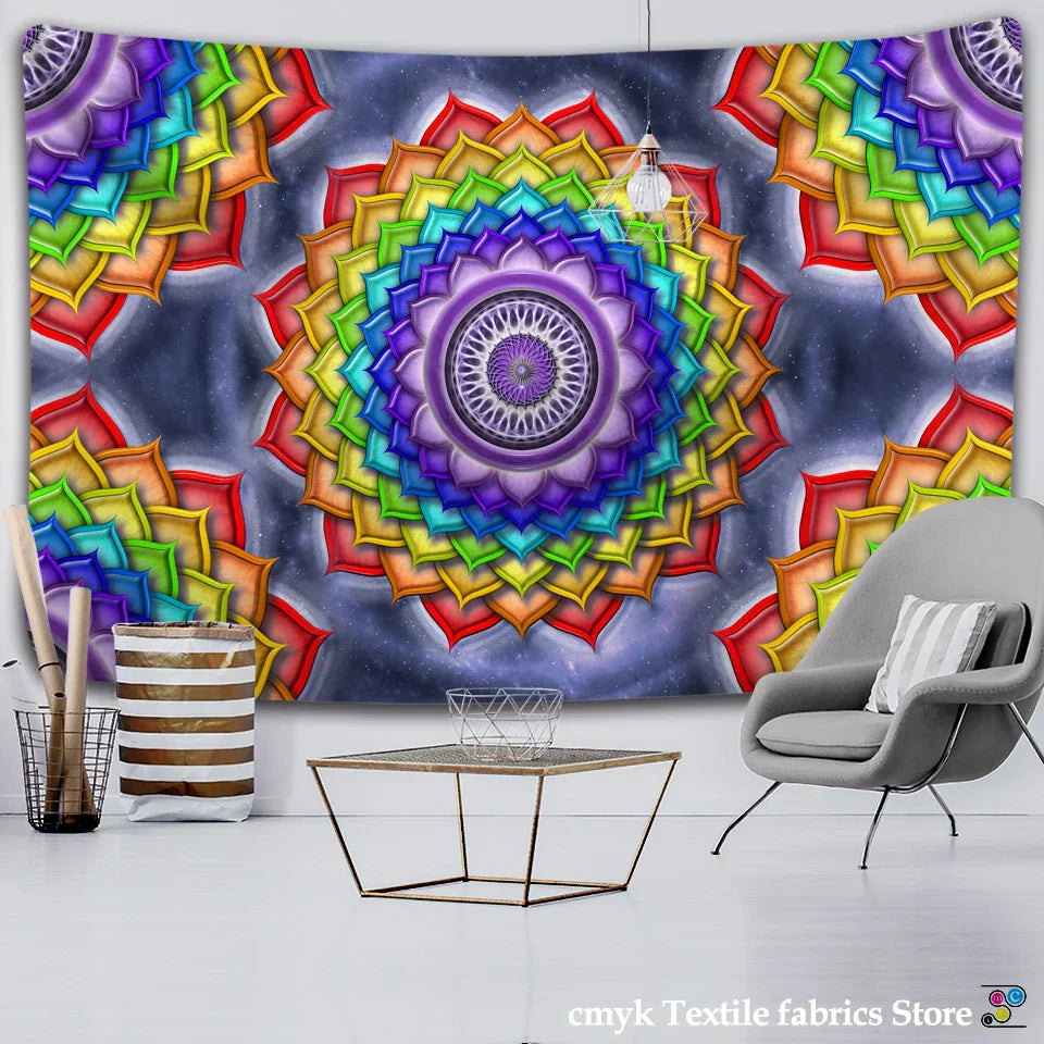 Decobites Colorful Mandala Chakra Tapestry for Boho Decor and Yoga Mats