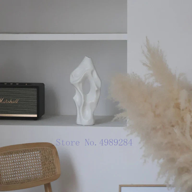 DecorBites™ Black & White Abstract Ceramic Vase - Handcrafted Hollow Out Hole Design